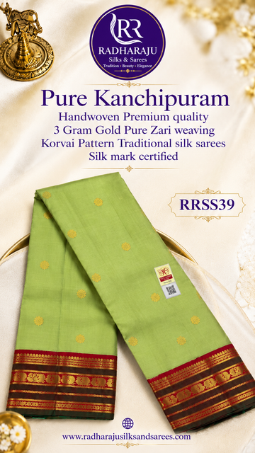 ✨100% Pure Kanchipuram Handwoven Premium quality 3 Gram Gold Pure Zari weaving Korvai Pattern Traditional silk sarees Silk mark certified✨