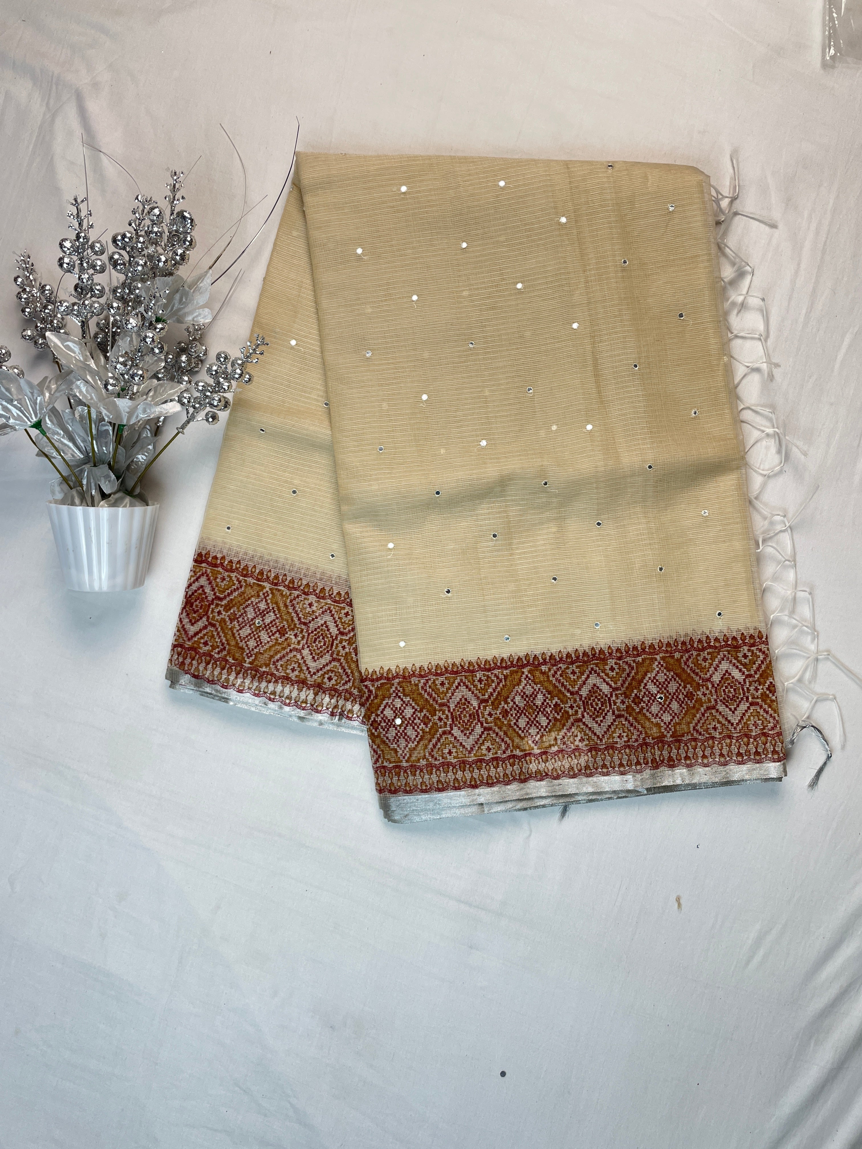 Kota Cotton Mirror work saree