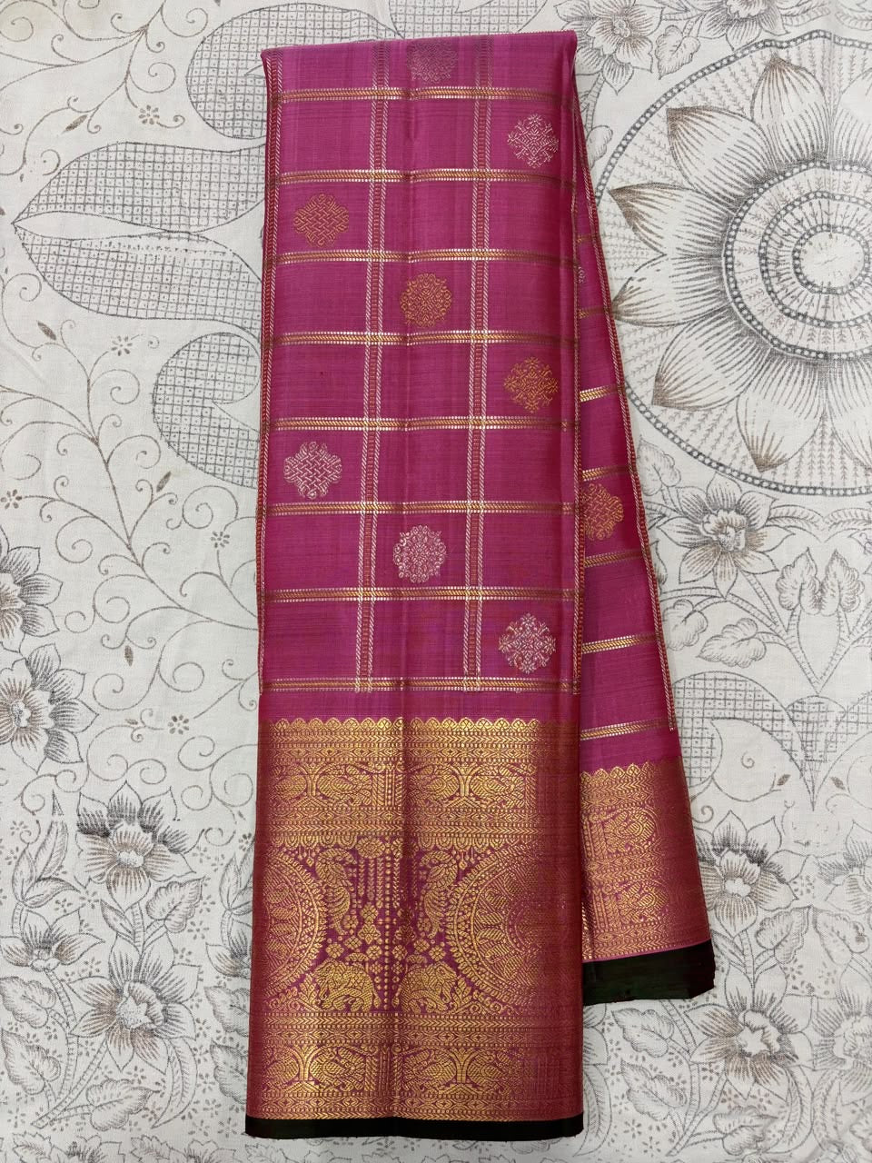 Pure Kanchipuram Handwoven 1 Gm Gold Zari Bridal Saree (Copy)