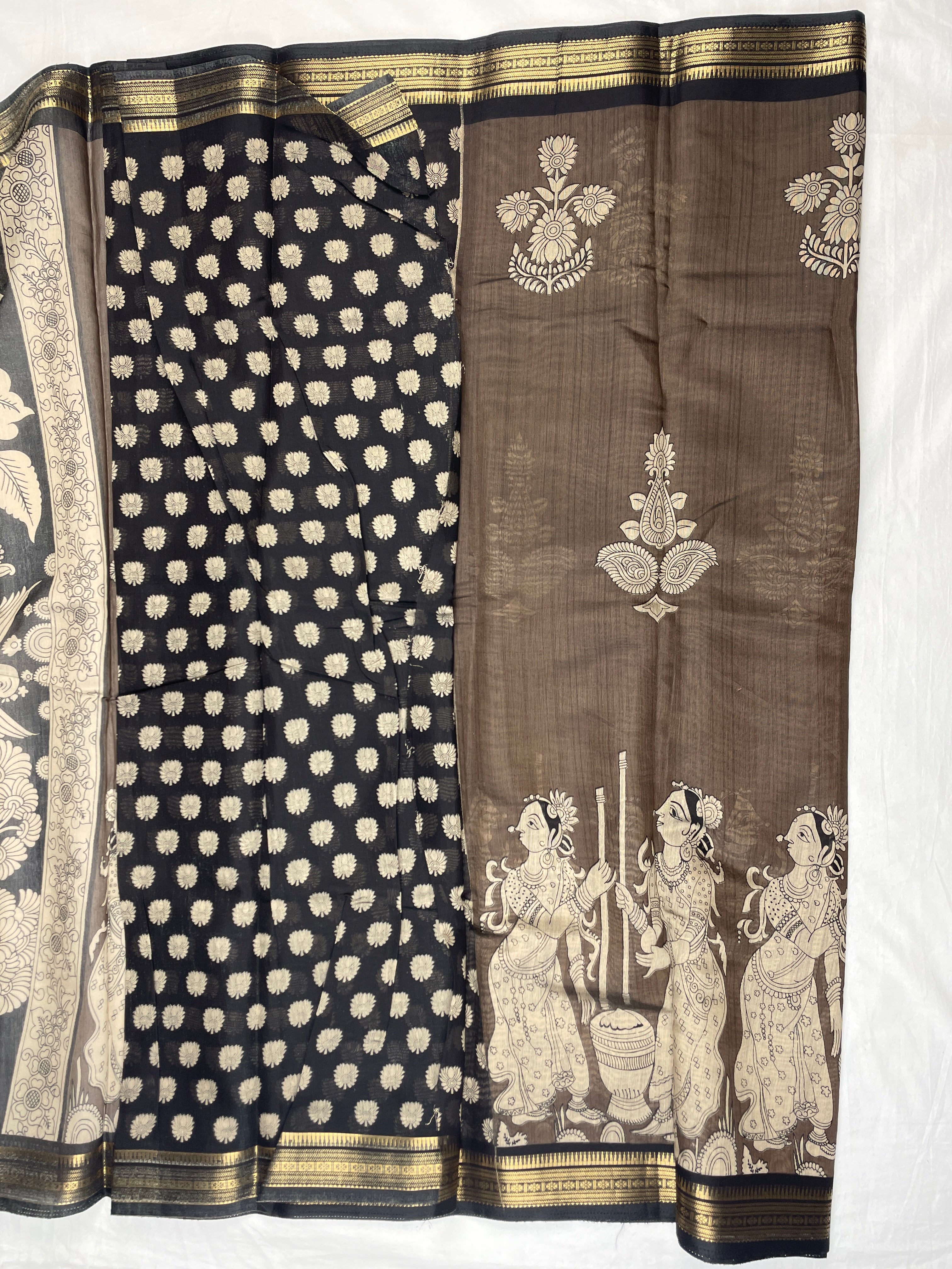 Maheshwari Silk Saree with a kalamkari Print