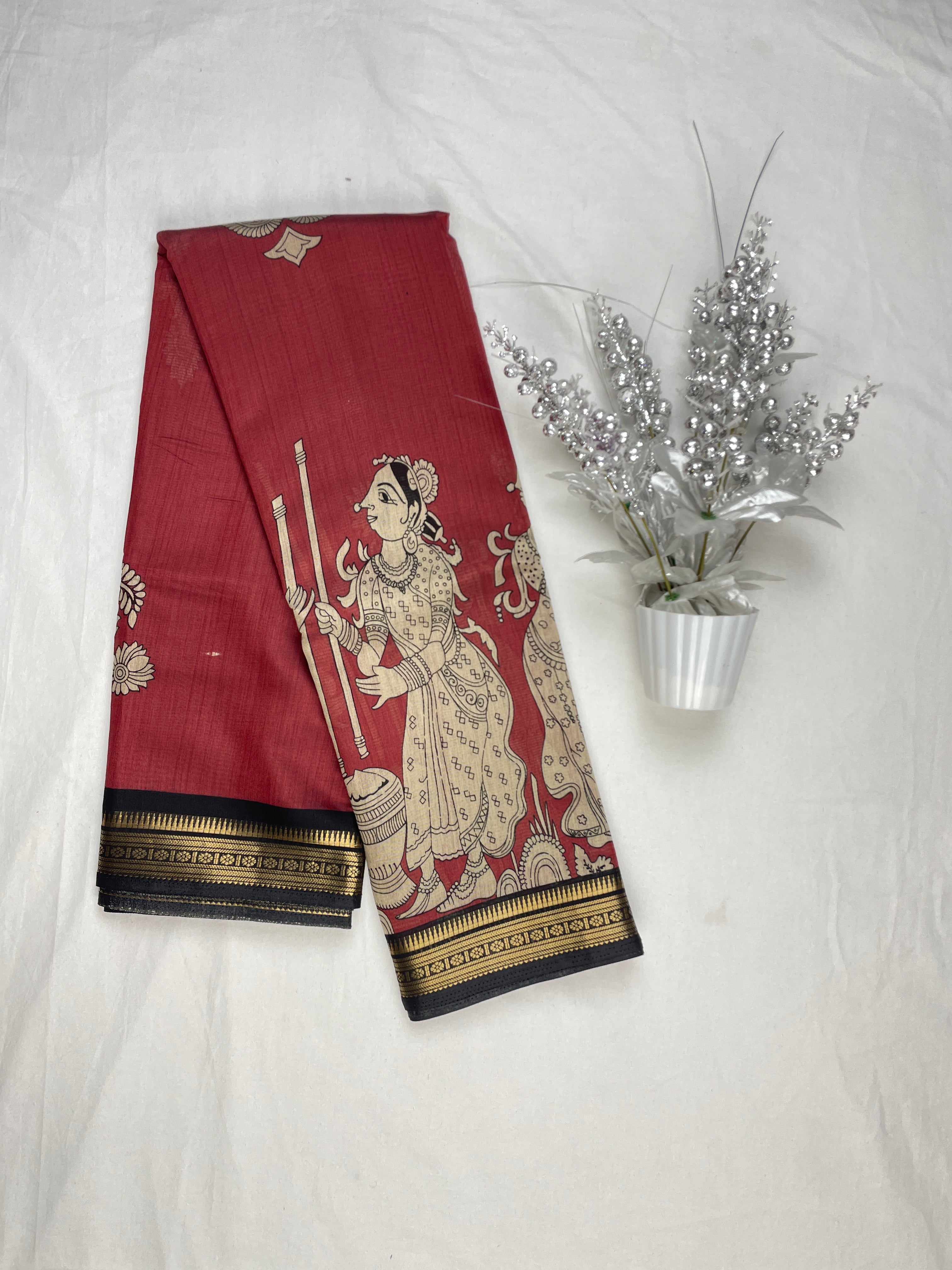 Maheshwari Silk Saree with a kalamkari Print