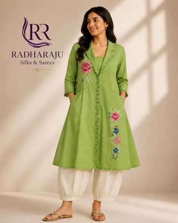 Pure Cotton 2 piece kurthi set with a coat