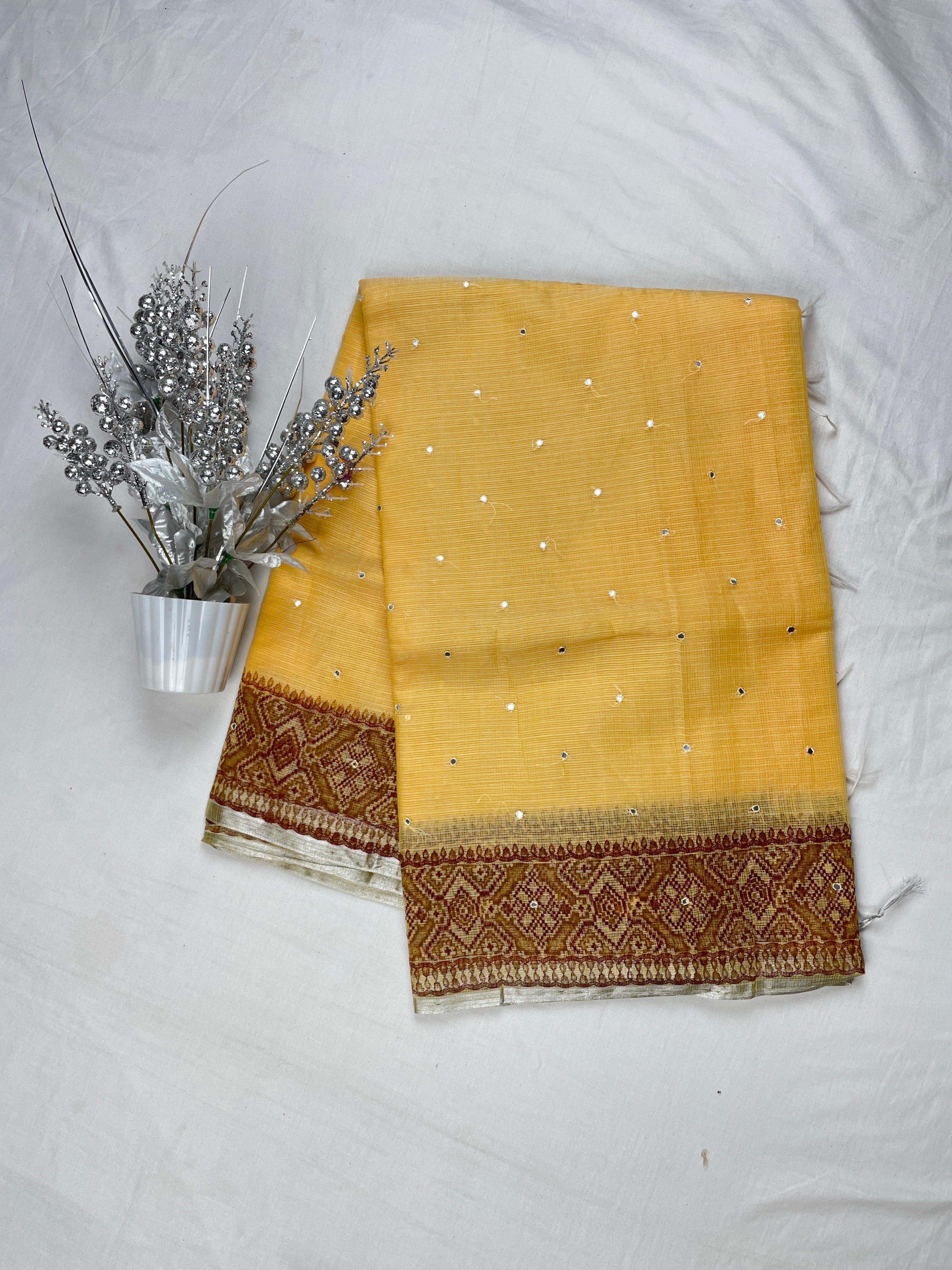 Kota Cotton Mirror work saree