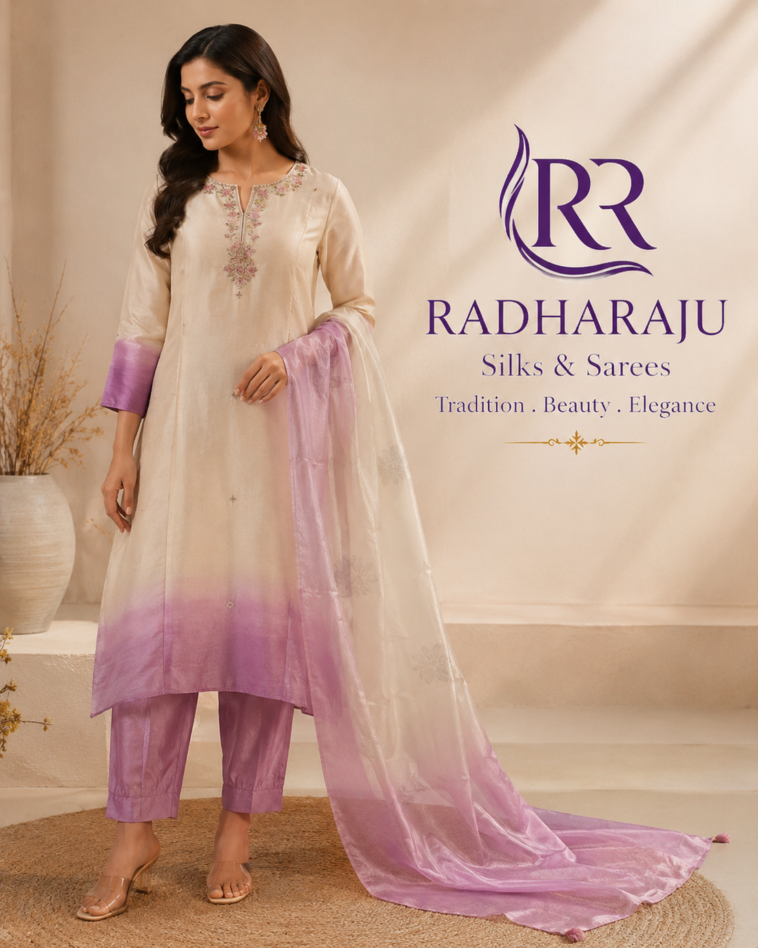 Glassy silk 3 piece kurti set