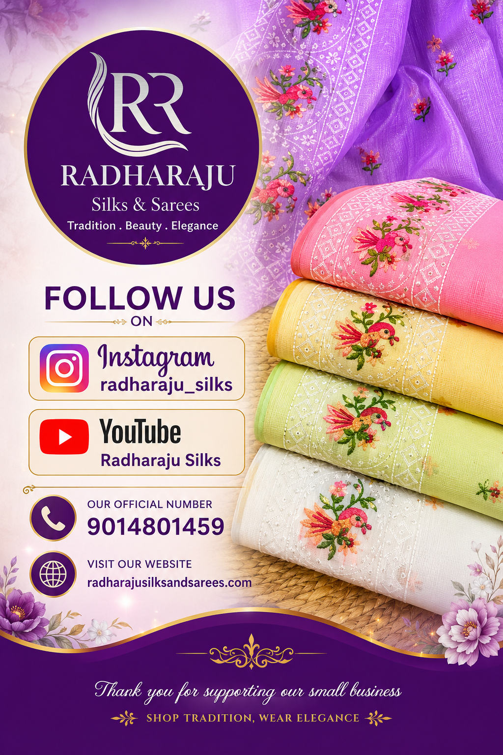 Silver Kota Cotton Beautiful Bird Embroidery work Saree