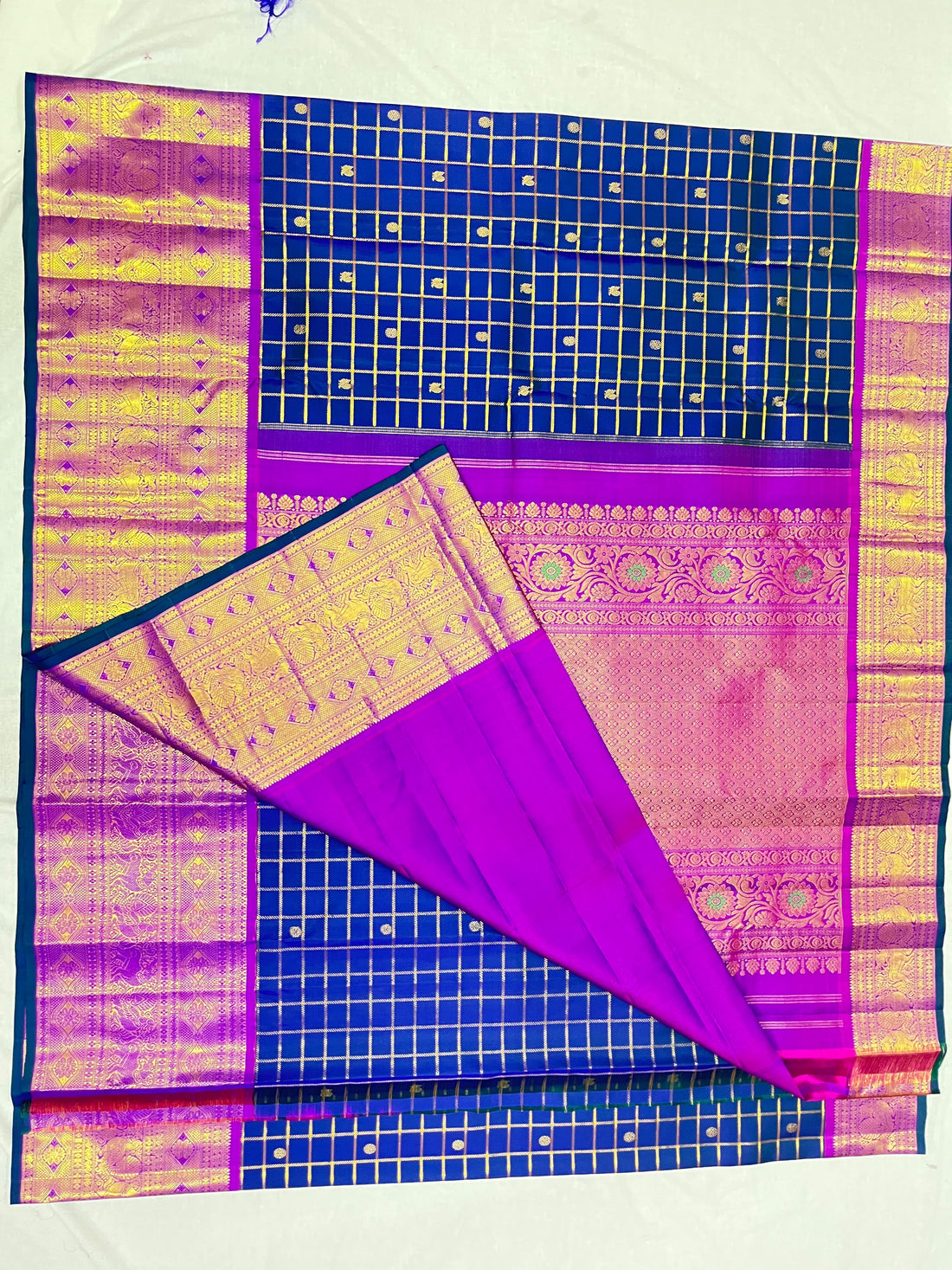 💯 % Pure Kanchipuram Handwoven 1 Gm Gold Zari Bridal Saree