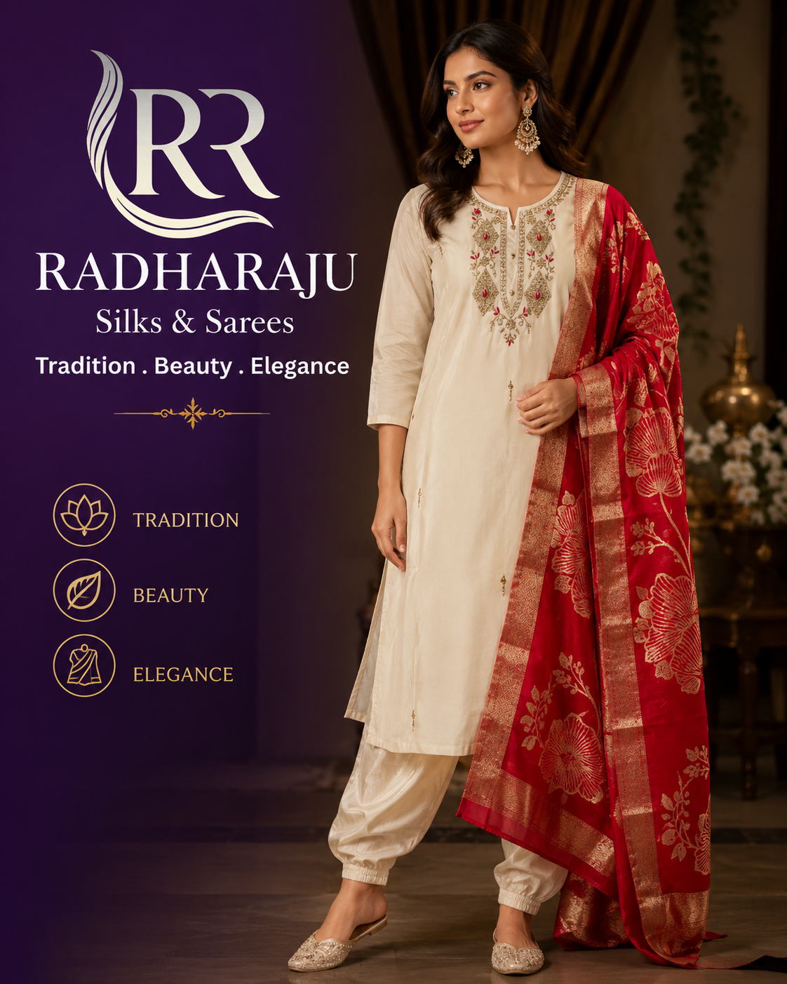 Mul glassy 3 piece kurthi set