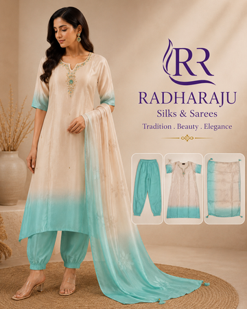 Glassy silk 3 piece kurti set