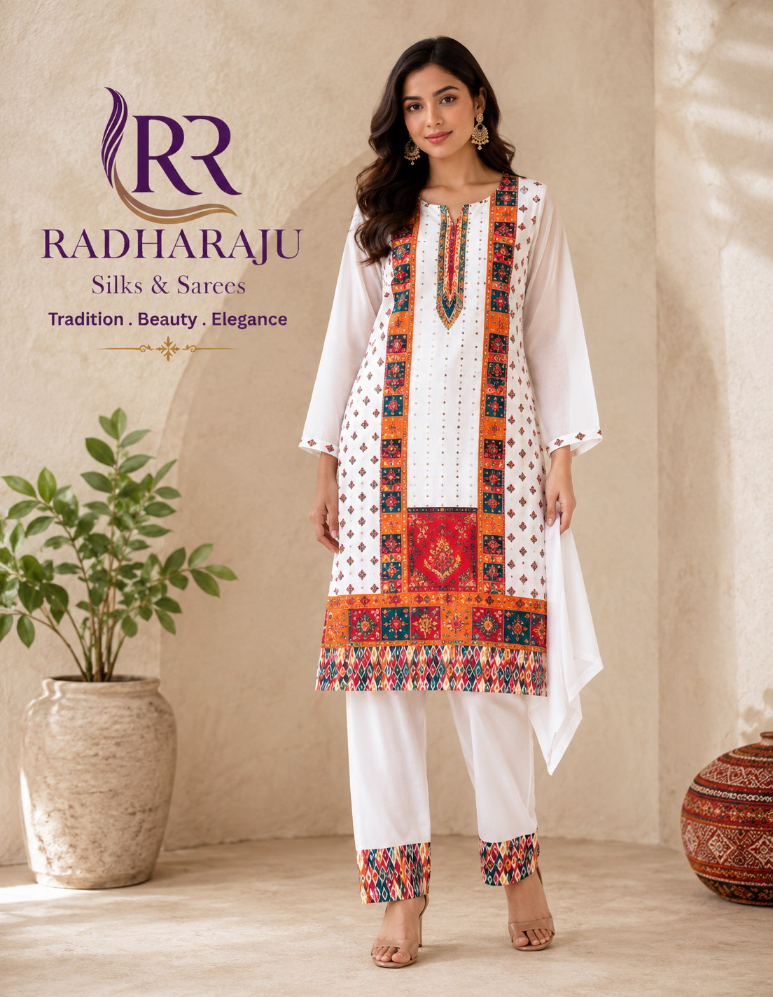 Georgette 3 piece Kurti set with Organza Dhupatta
