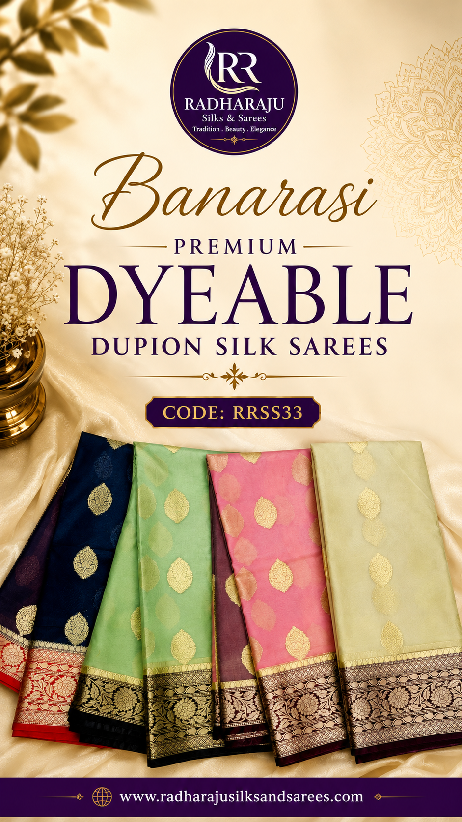 ✨ Banarasi Premium Dyeable Dupion Silk Sarees ✨