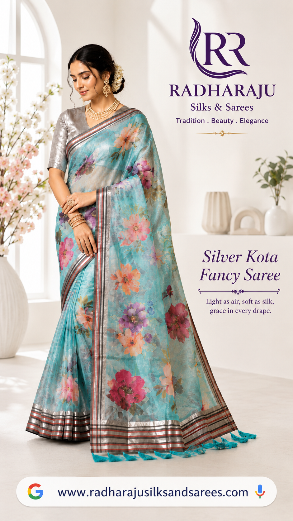 Silver Kota Fancy Saree light weight