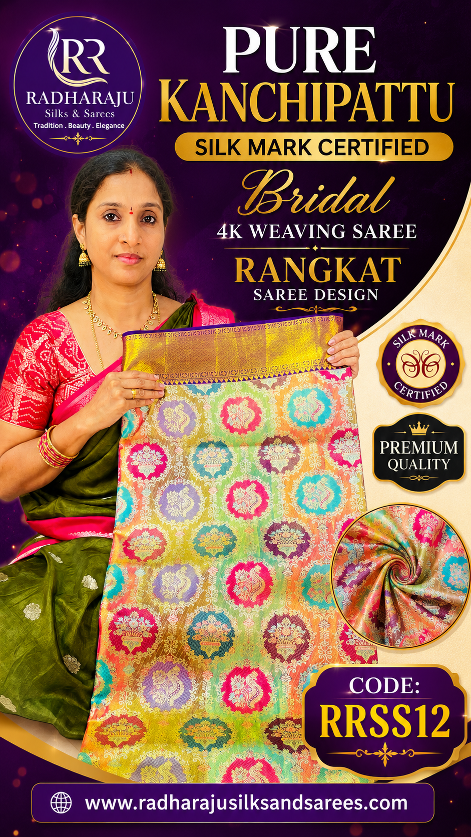Kanchipattu Bridal sarees Pure handloom 4k weaving with Silk mark certified