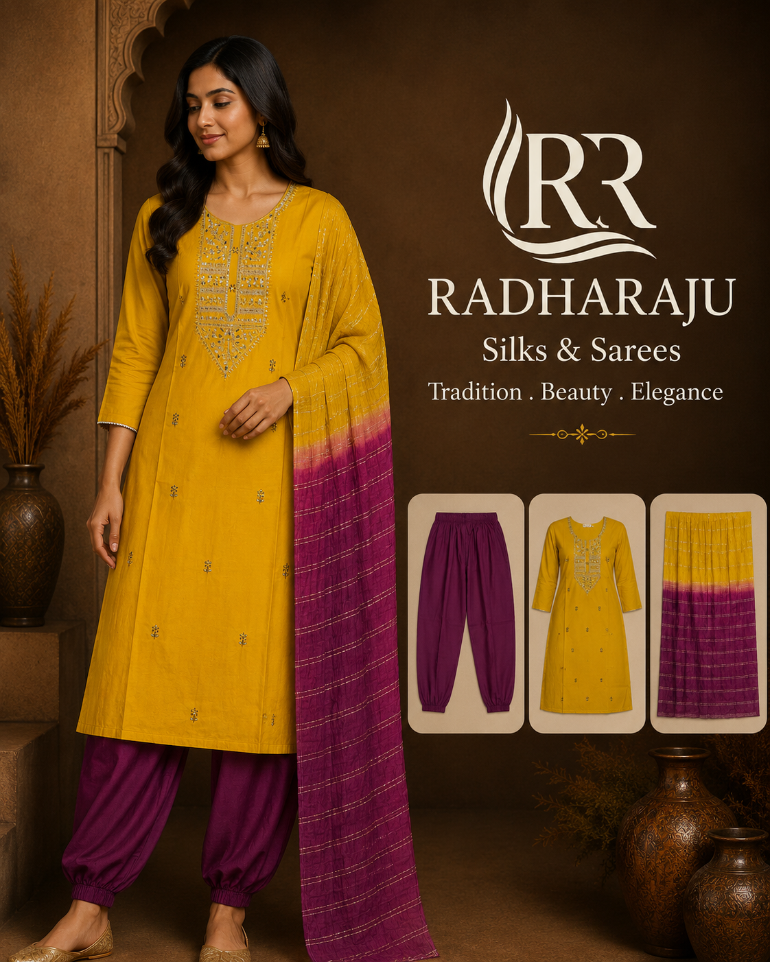 Cotton 3 piece kurti set