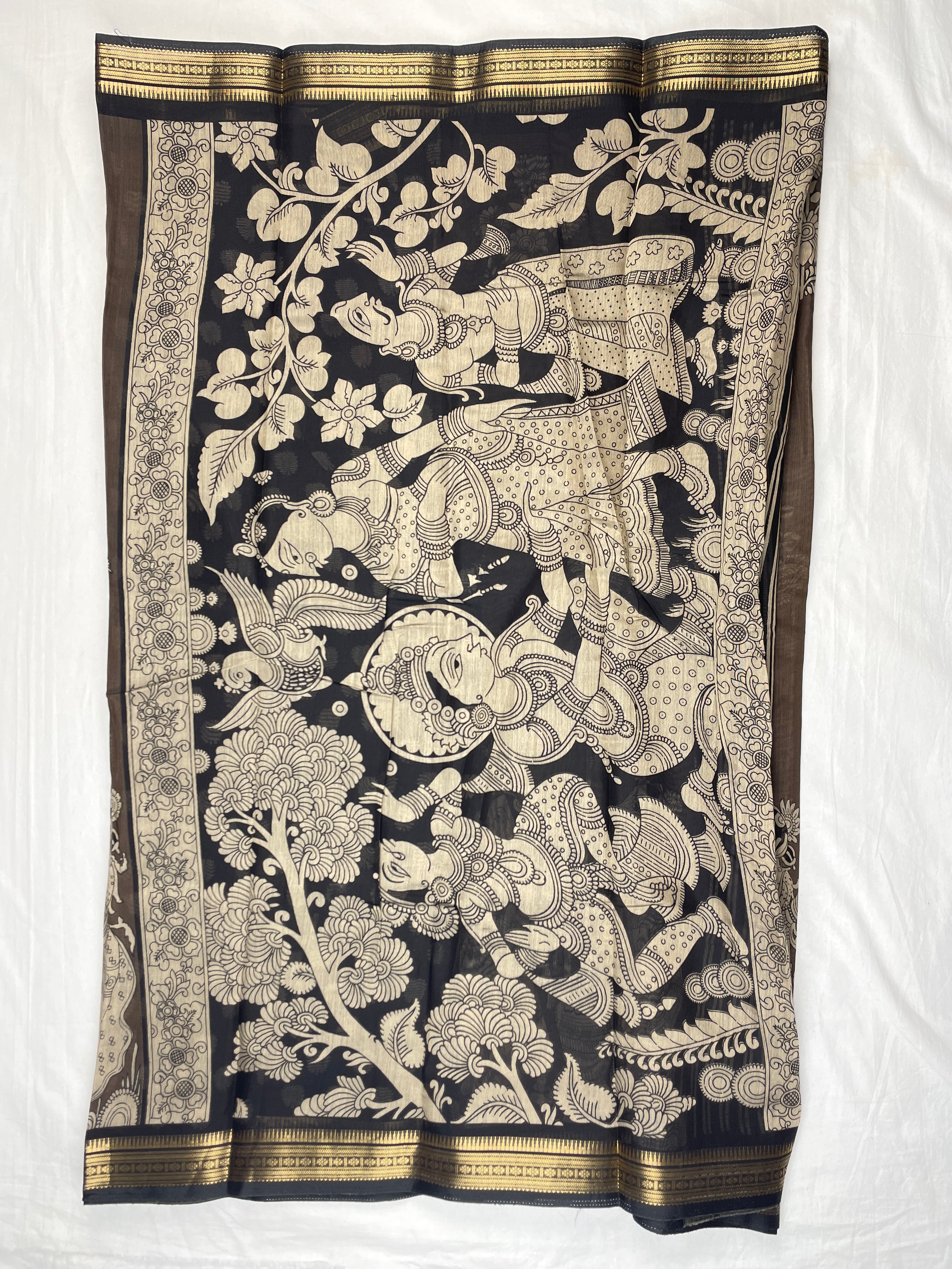 Maheshwari Silk Saree with a kalamkari Print