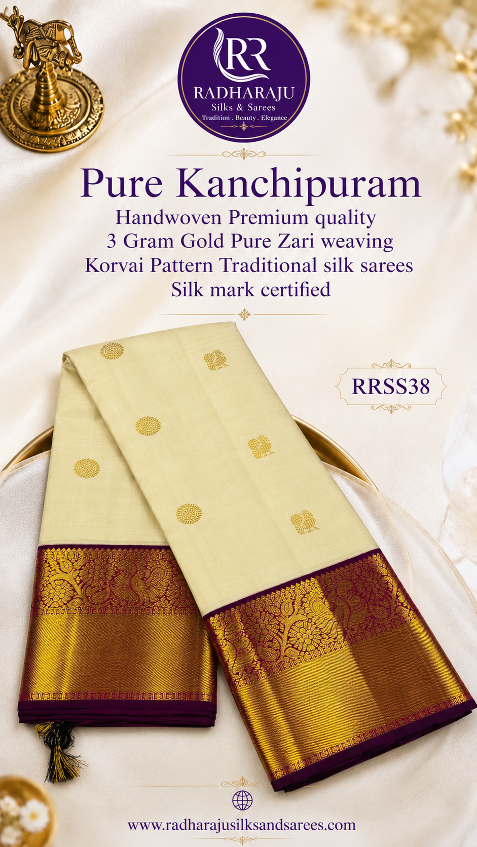 ✨100 % Pure Kanchipattu Handwoven 3 Gram Gold Silk mark certified ✨