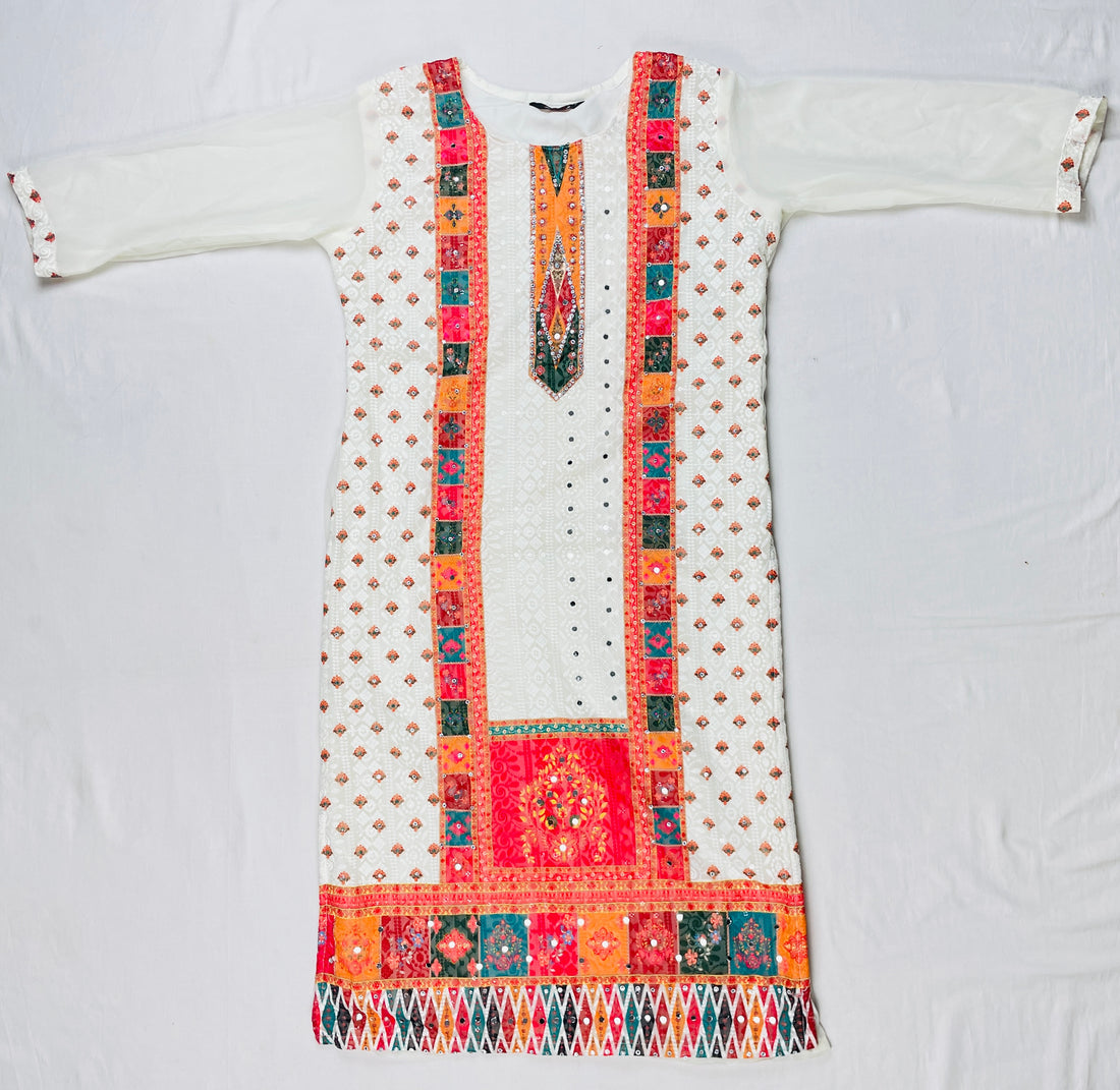 Georgette 3 piece Kurti set with Organza Dhupatta