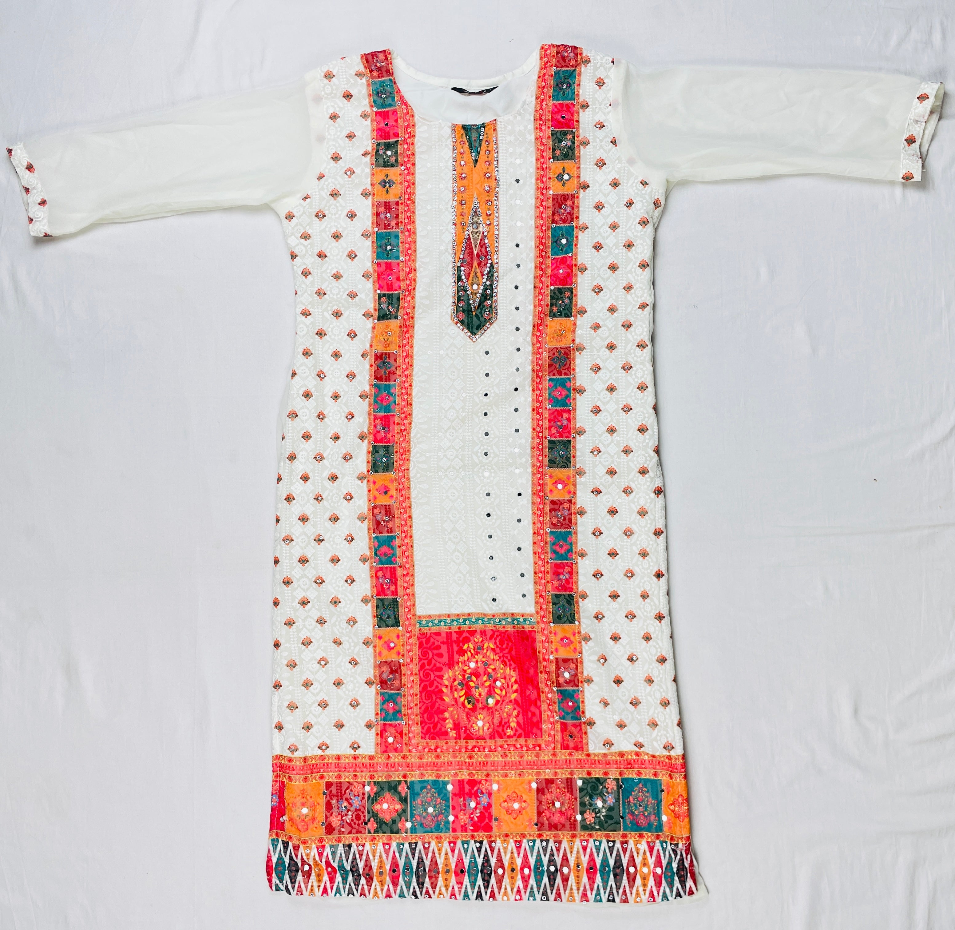Georgette 3 piece Kurti set with Organza Dhupatta