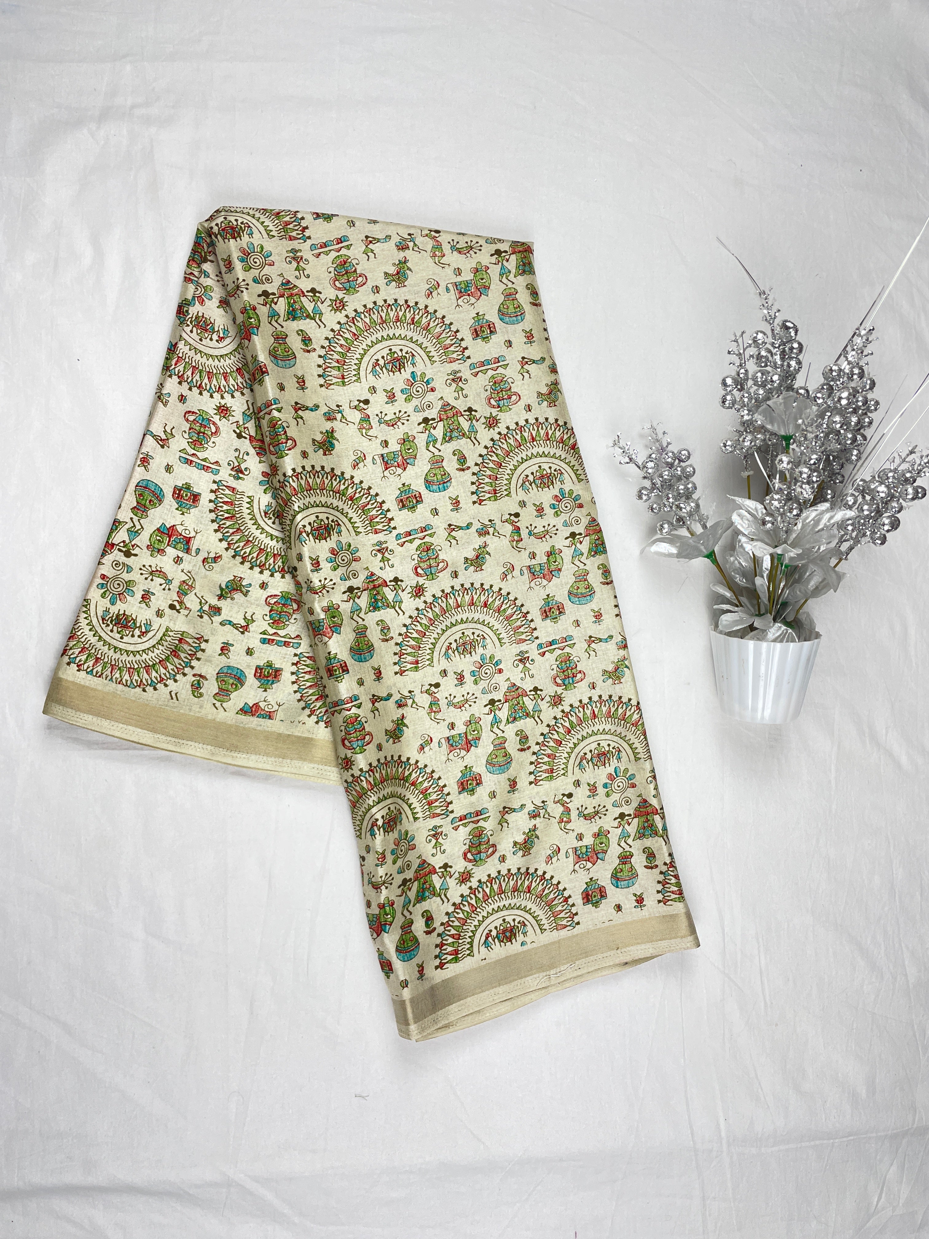 Kashmiri crape with kalamkari print