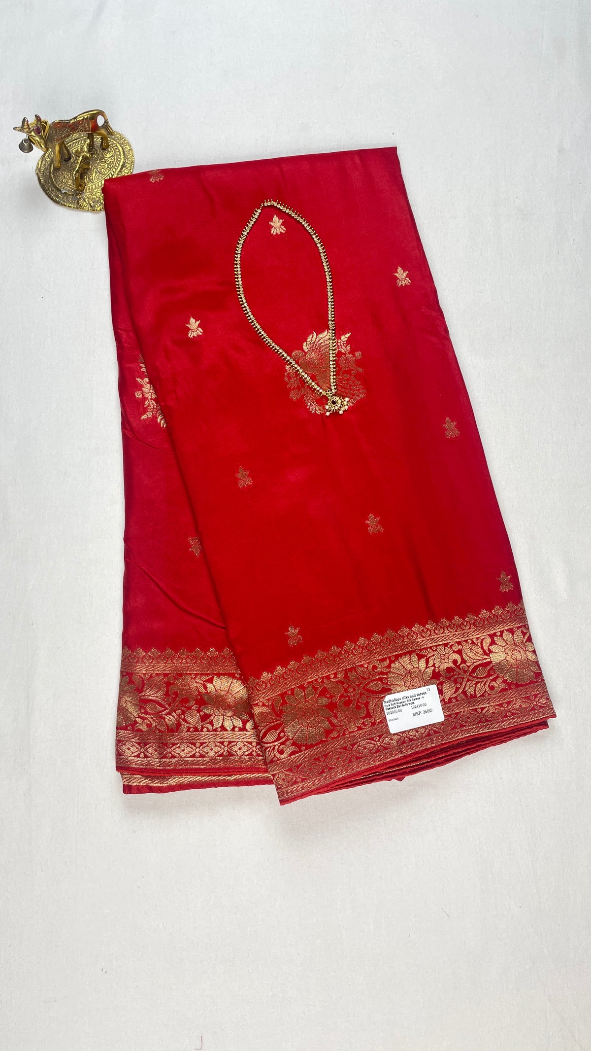 Pure soft Russian silk saree with peacock Zari buta