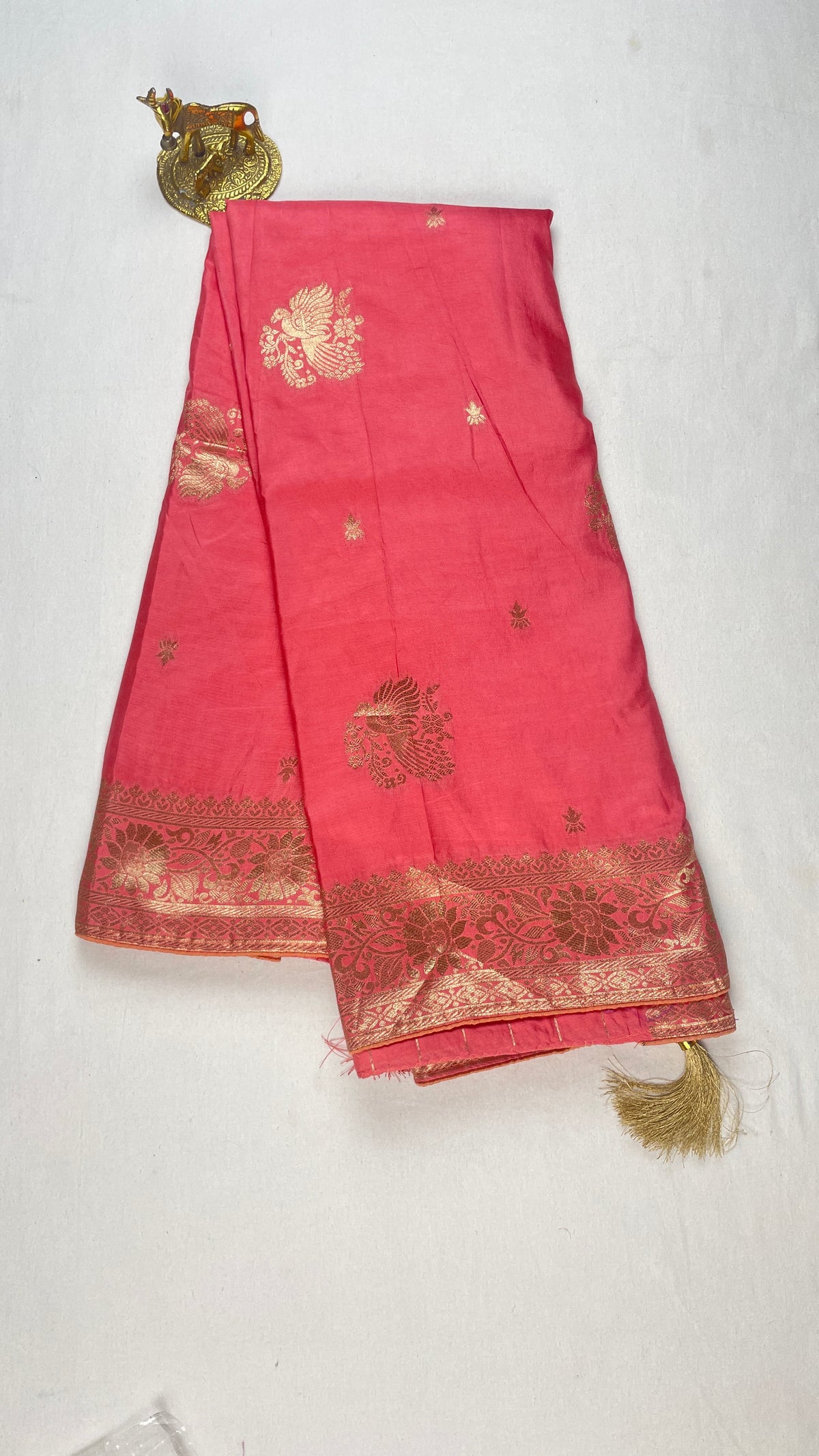 Pure soft Russian silk saree with peacock Zari buta