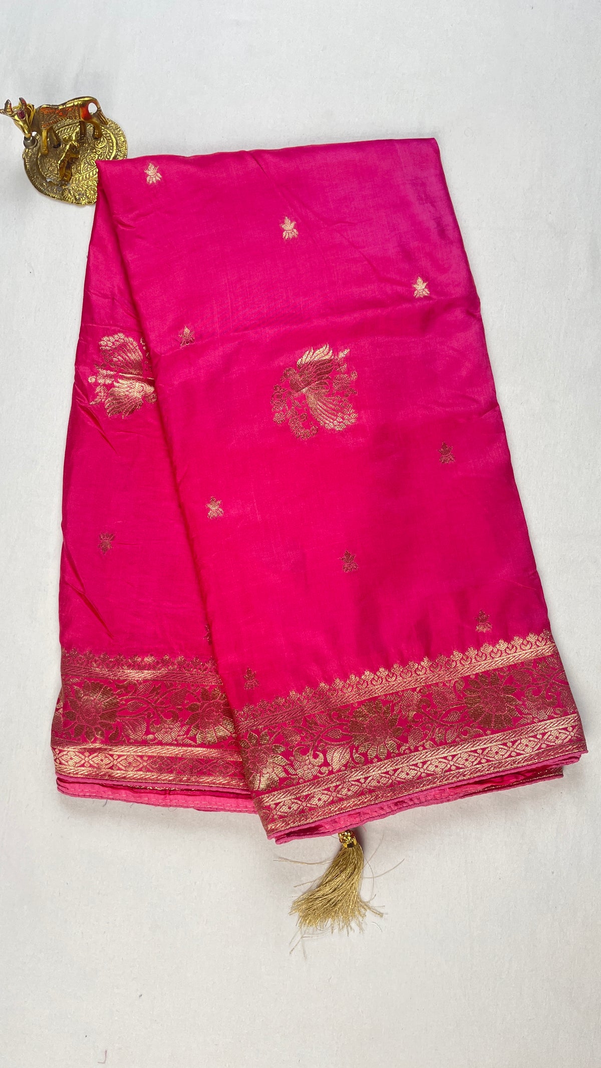 Pure soft Russian silk saree with peacock Zari buta