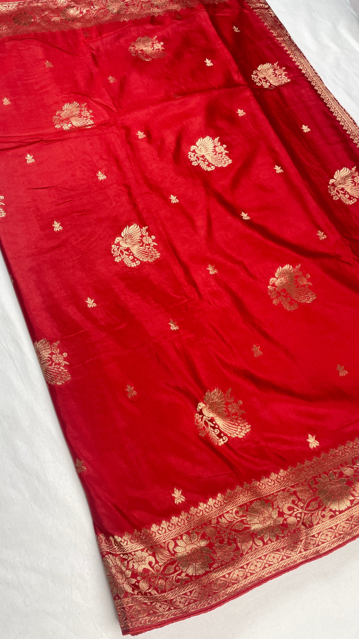 Pure soft Russian silk saree with peacock Zari buta