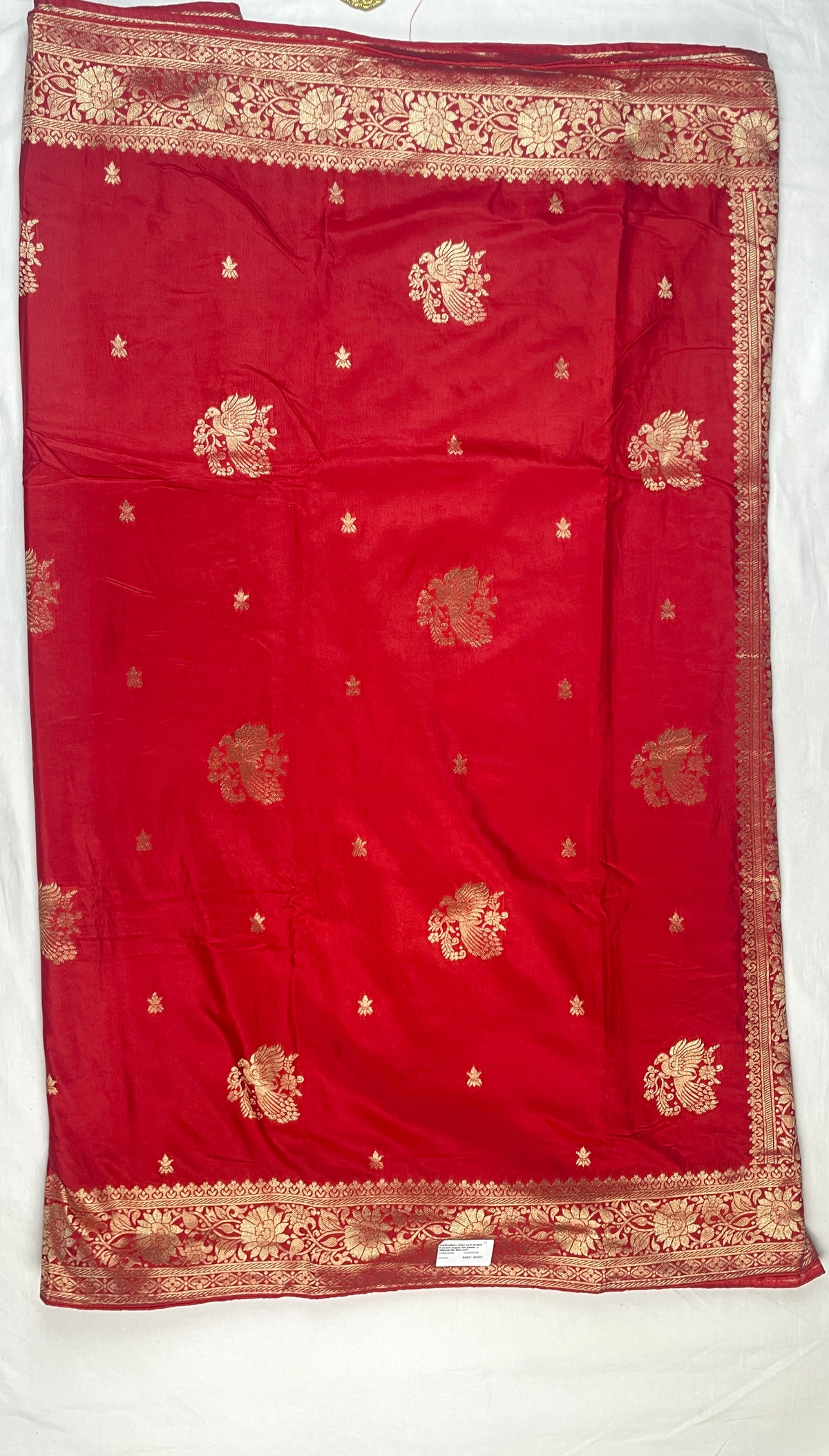Pure soft Russian silk saree with peacock Zari buta