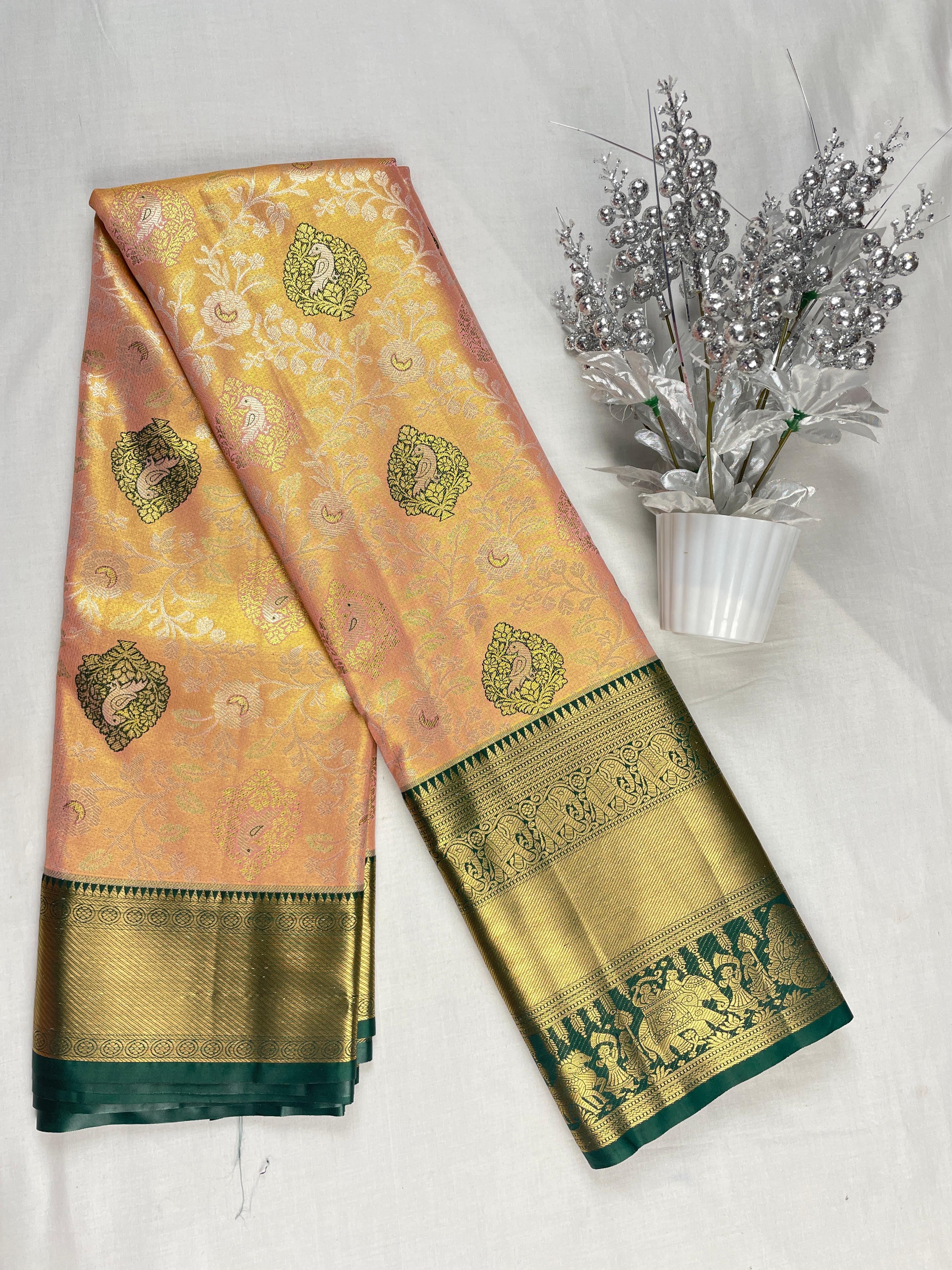 Mini Kanchi  Pattu Bridal  Tissue Sarees