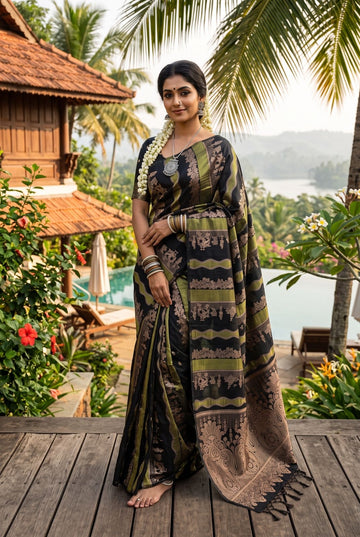 Black green fancy saree