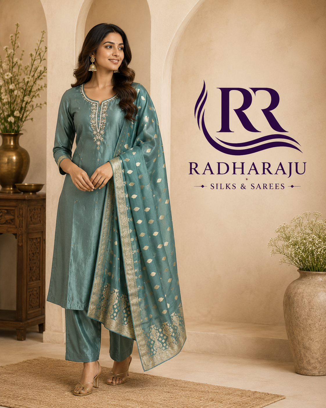 Mul Glassy fancy 3 piece Kurti set