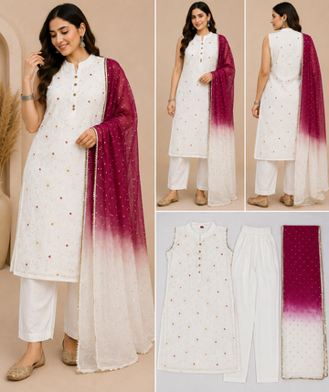 Pure cotton Embroidery 3 piece Kurti set
