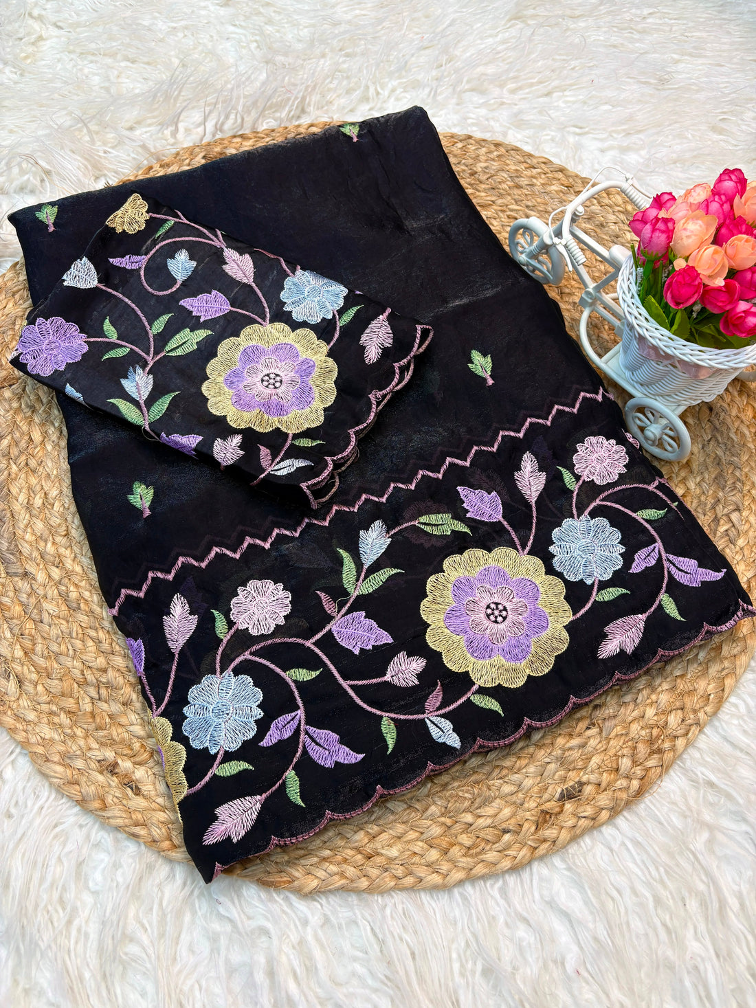 Fendi Satin Embroidery Flower Sarew