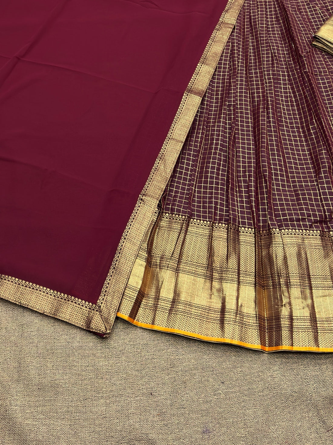 South Indian Style Kanchi Cotton  Vintage Checks Half Sarees Dark brown