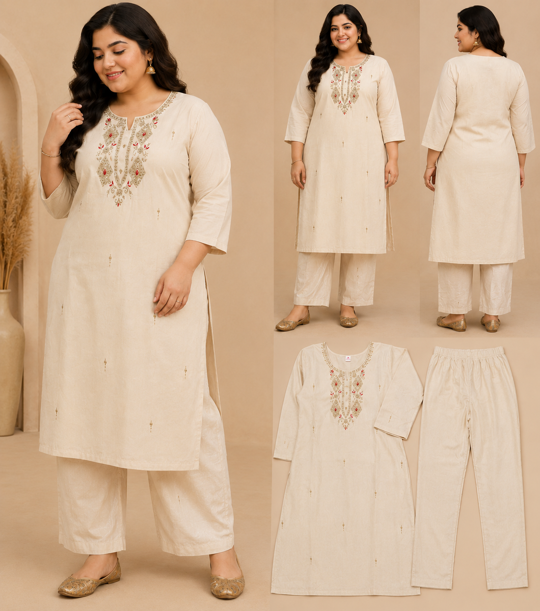 Pure Mul glassy cotton 3 piece kurti set