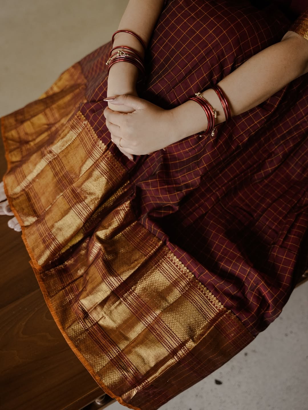 South Indian Style Kanchi Cotton  Vintage Checks Half Sarees Dark brown